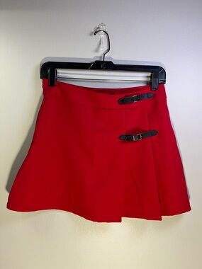Forever 21 Red Mini Skirt with Buckle Accents